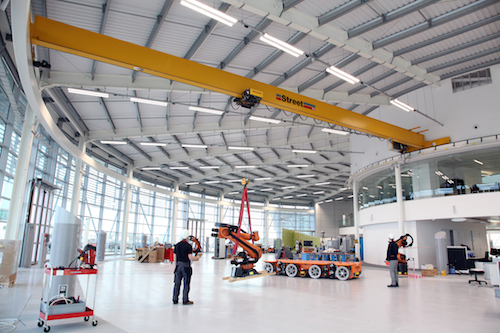 The circular, single girder crane is unlike any other we&rsquo;ve manufactured before as it incorporates special end carriages that enable it to travel around the track of the circular building